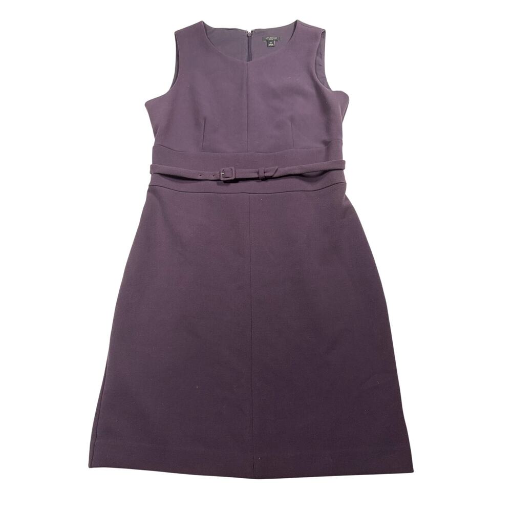 Ann Taylor‎ Petite 6P Plum Sleeveless Sheath Dress Belted Career Office Midi